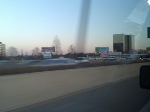 6pm - Out the window, driving down to Dallas with the family. 