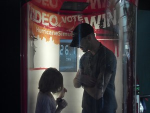 12pm - Trying out the hurricane simulator/$2 hairstyle machine.