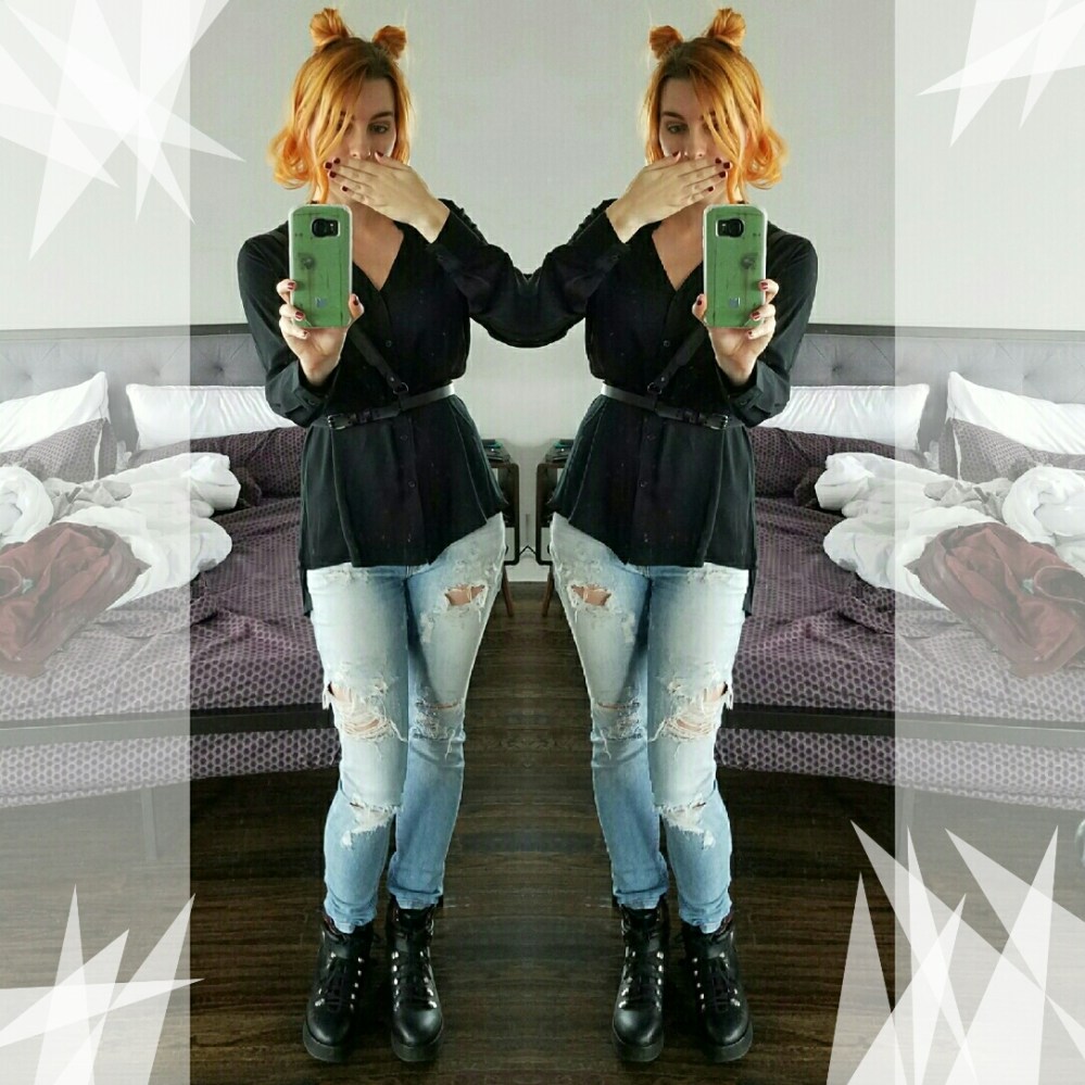 Space buns and harness in Dallas winter