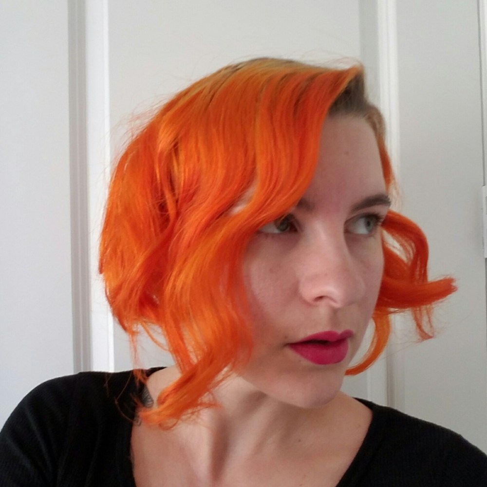 Magnolia Makeup lipstick in Babe. Current hair, less flattering picture, I think the lipstick might be discontinued. 